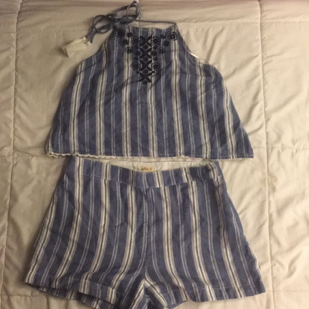 Two piece - shorts and halter top set.